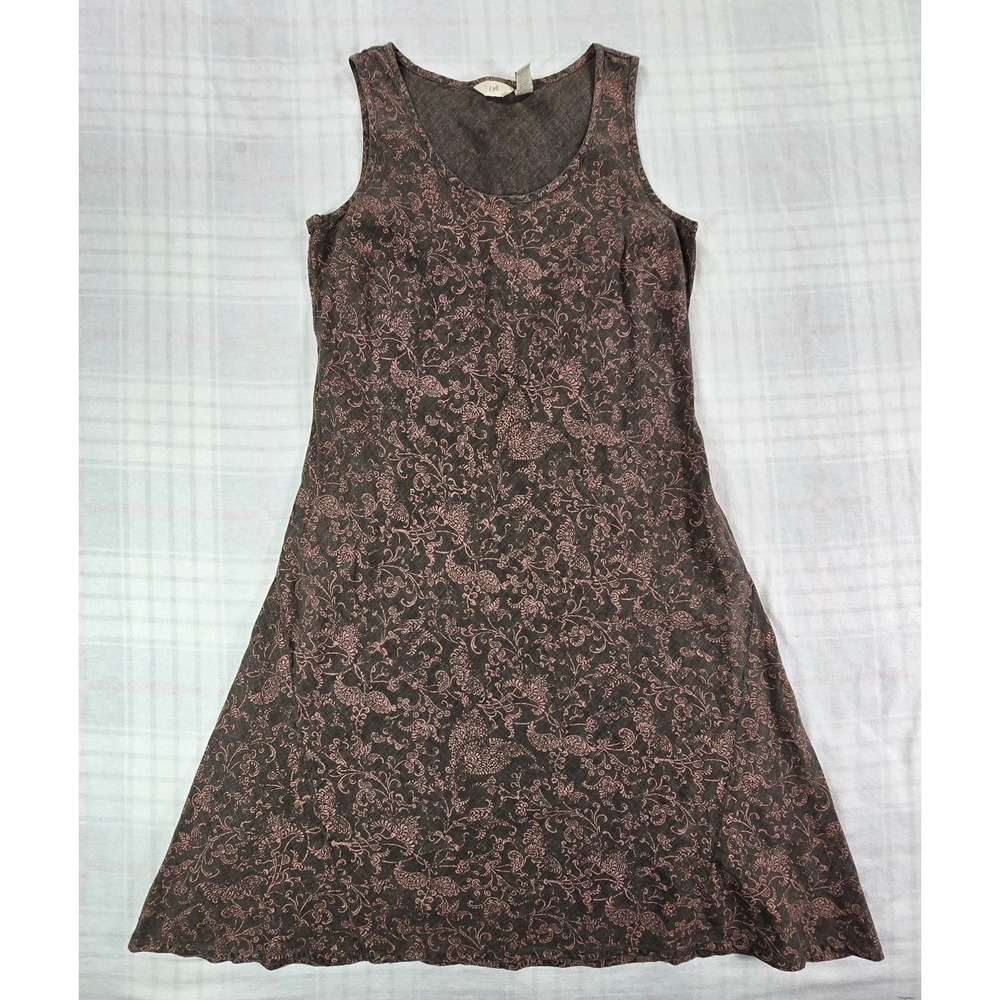 J. Jill 100% Linen Dress Floral Paisley Flare Hem Midi Brown Pink Women's 12